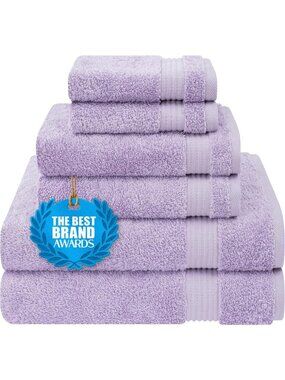 Soft Absorbent 100% Cotton Turkish Towel Set, Quick Dry, 6 Pieces, Lilac